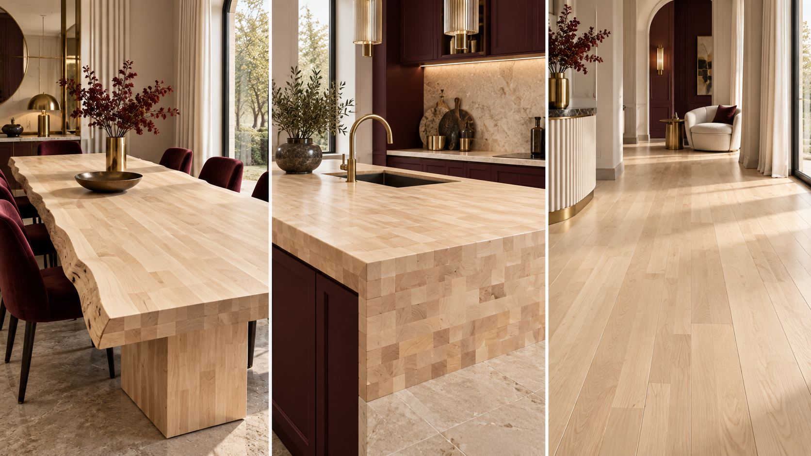 Beech inspiration: live-edge table, butcher-block countertop and flooring